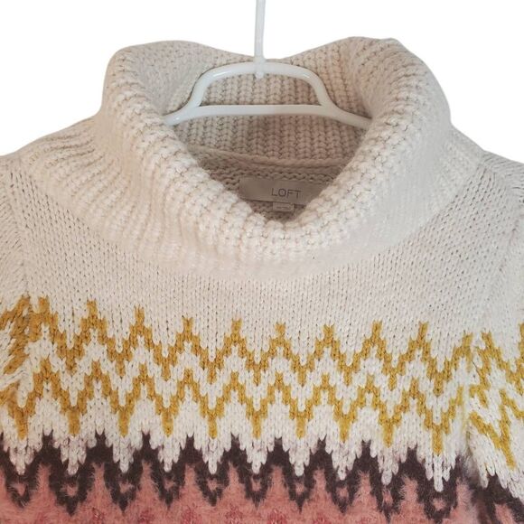 LOFT Zig Zag Cowl Turtle Neck Knit Wool Blend Pullover Sweater Multicolor XS - Picture 2 of 11
